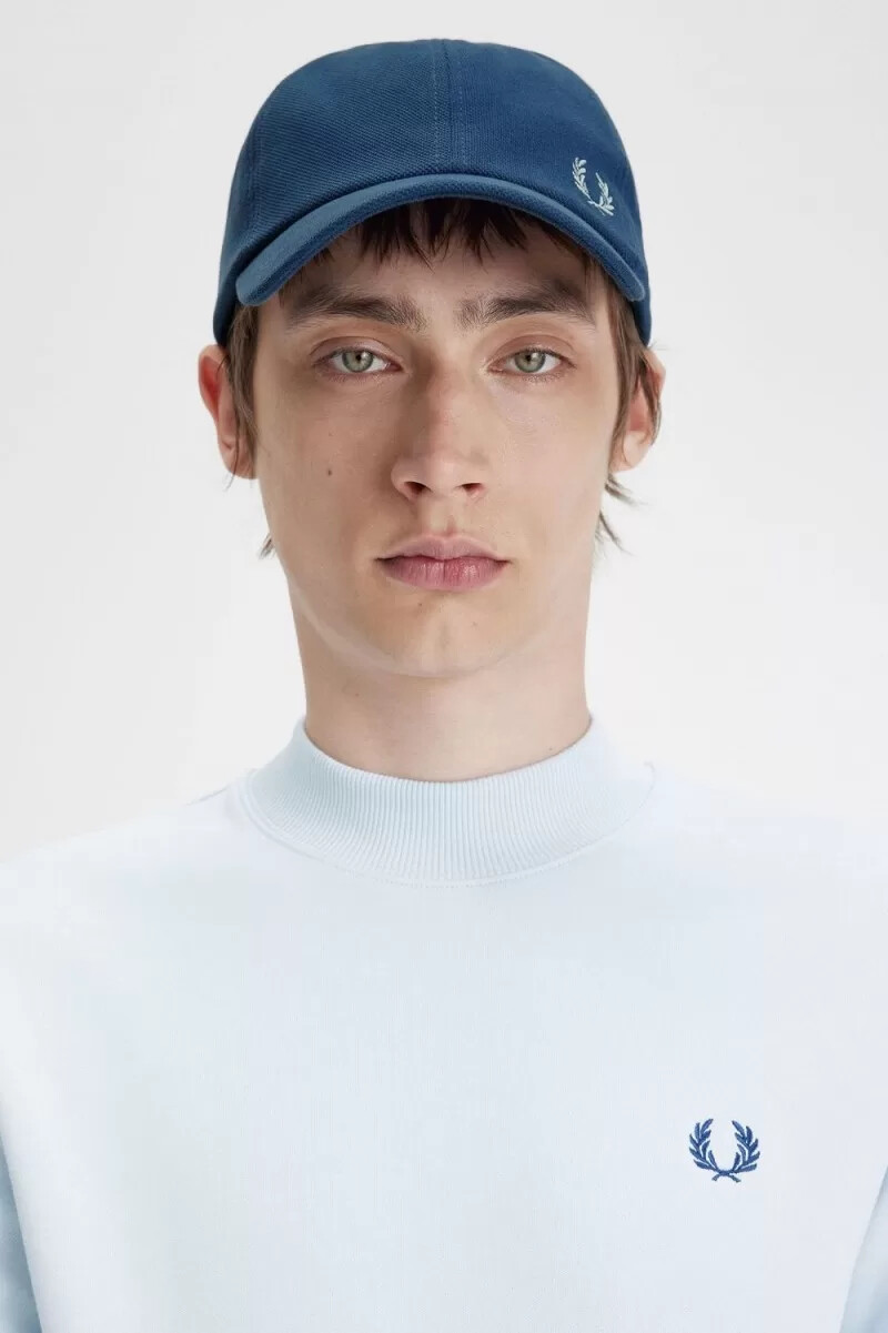 gorras clásicas de piqué fred perry para hombre azul medianoche aguamarina claro