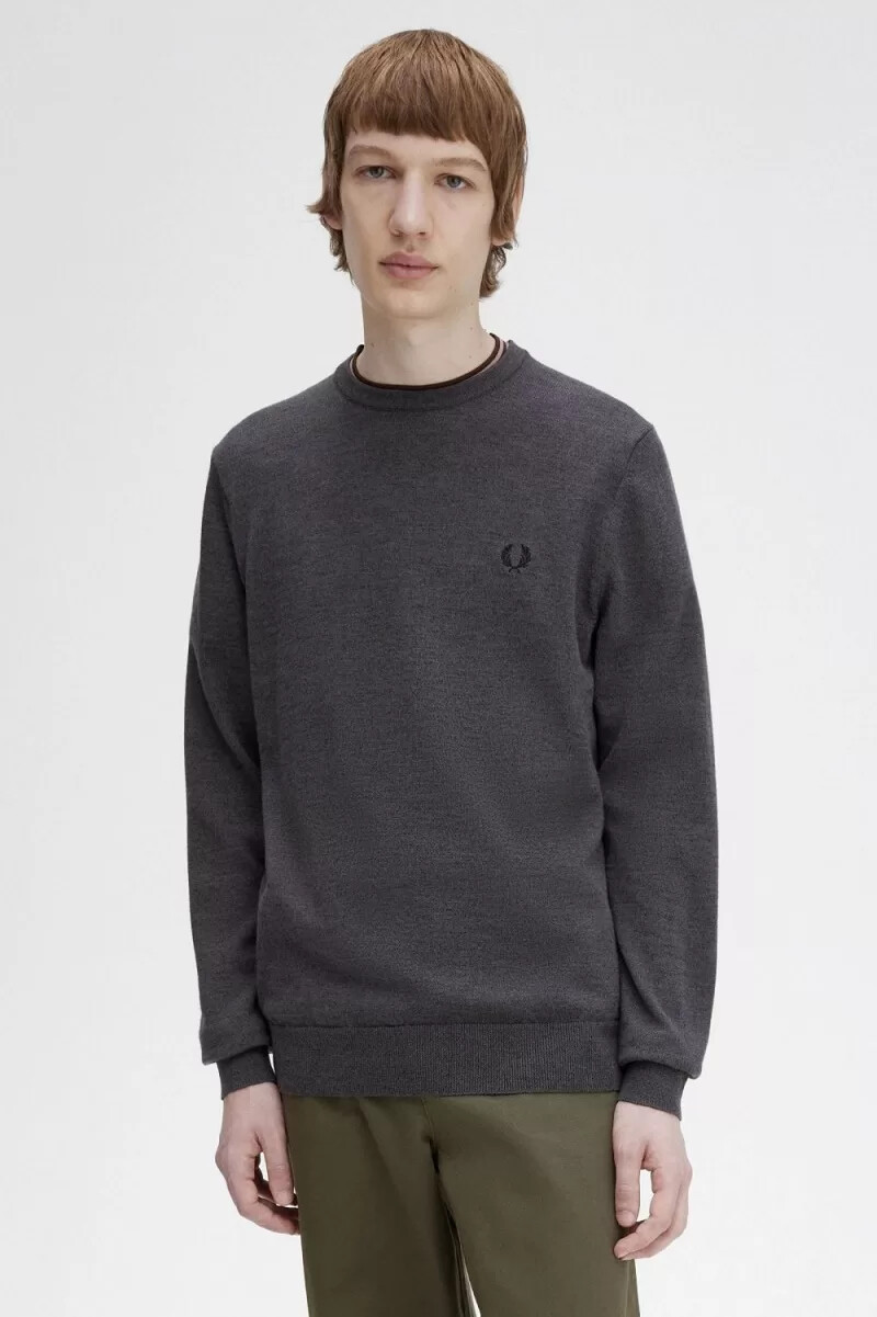 jersey clásico de cuello redondo fred perry para hombre en gris oscuro jaspeado