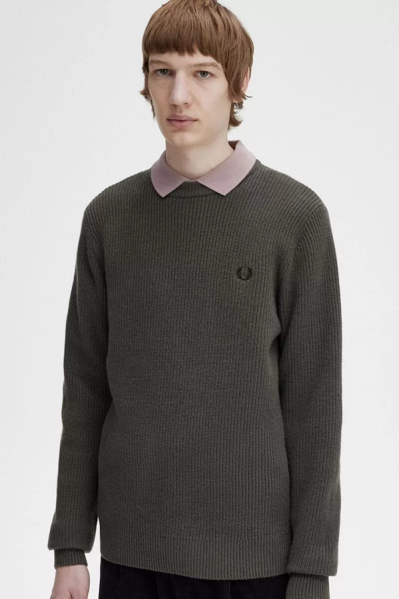 jersey fred perry de lana de cordero texturizada para hombre color verde campo