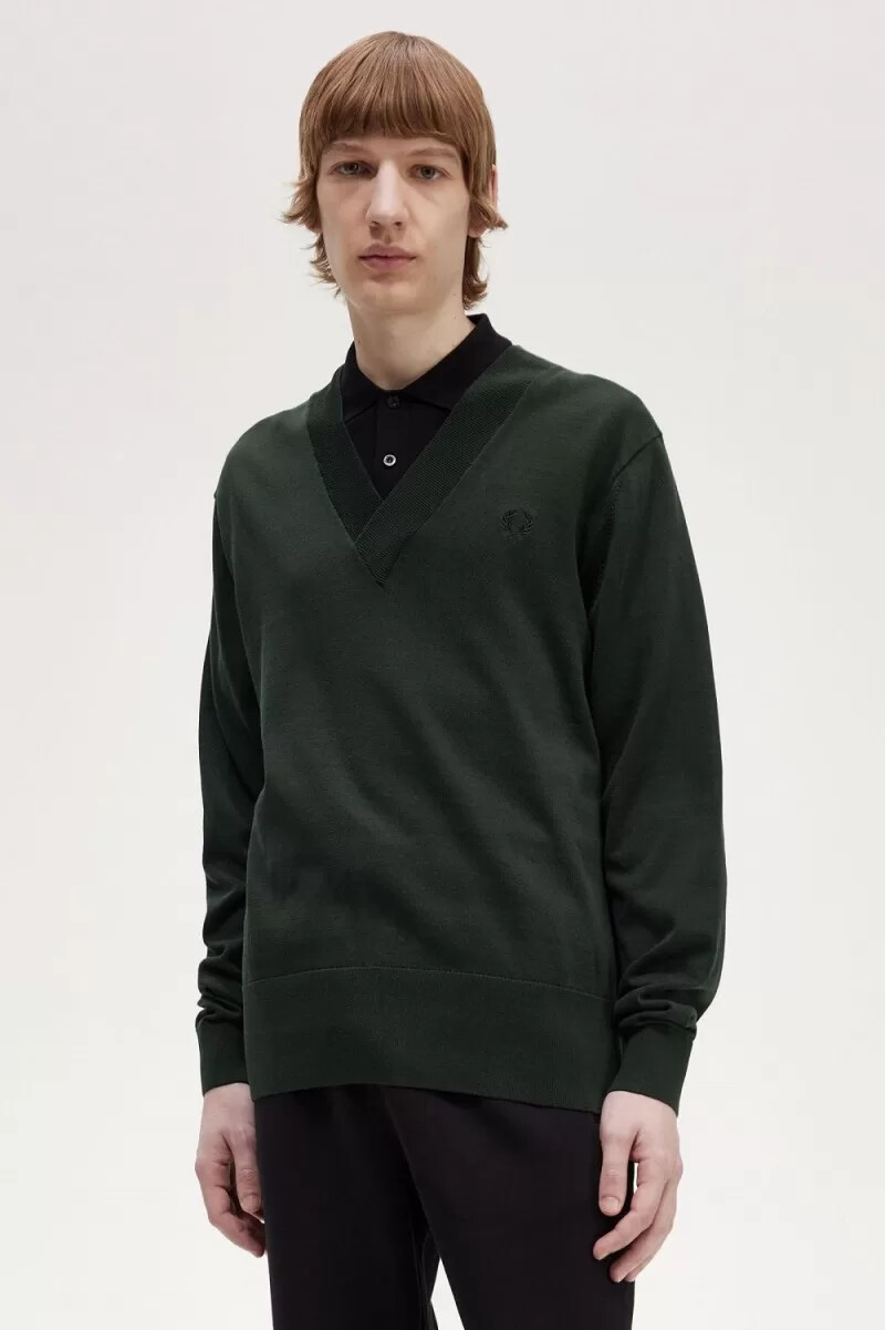 jersey fred perry con cuello en v para hombre en verde noche