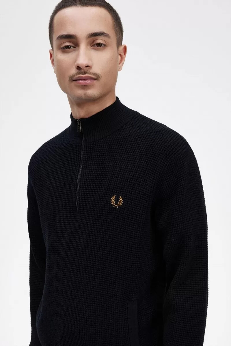 jersey fred perry con media cremallera y punto gofre para hombre color azul marino