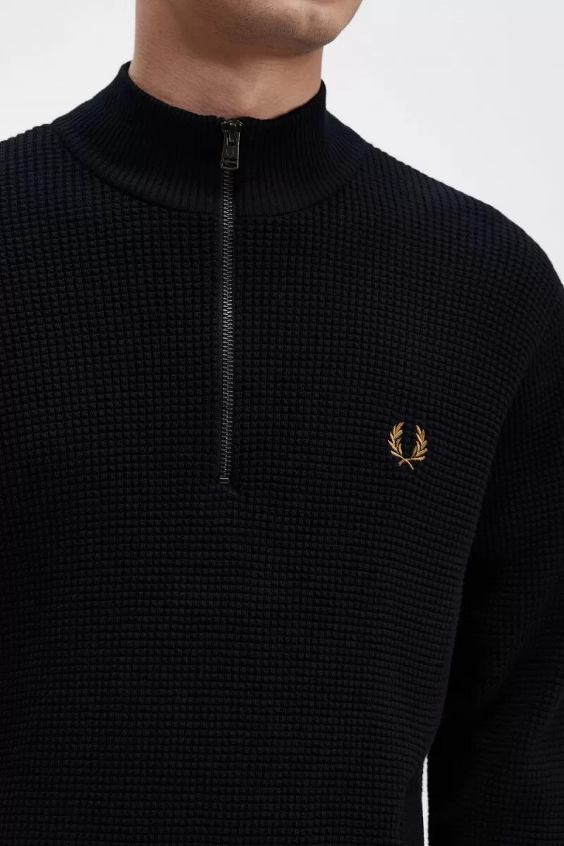 jersey fred perry con media cremallera y punto gofre para hombre color azul marino