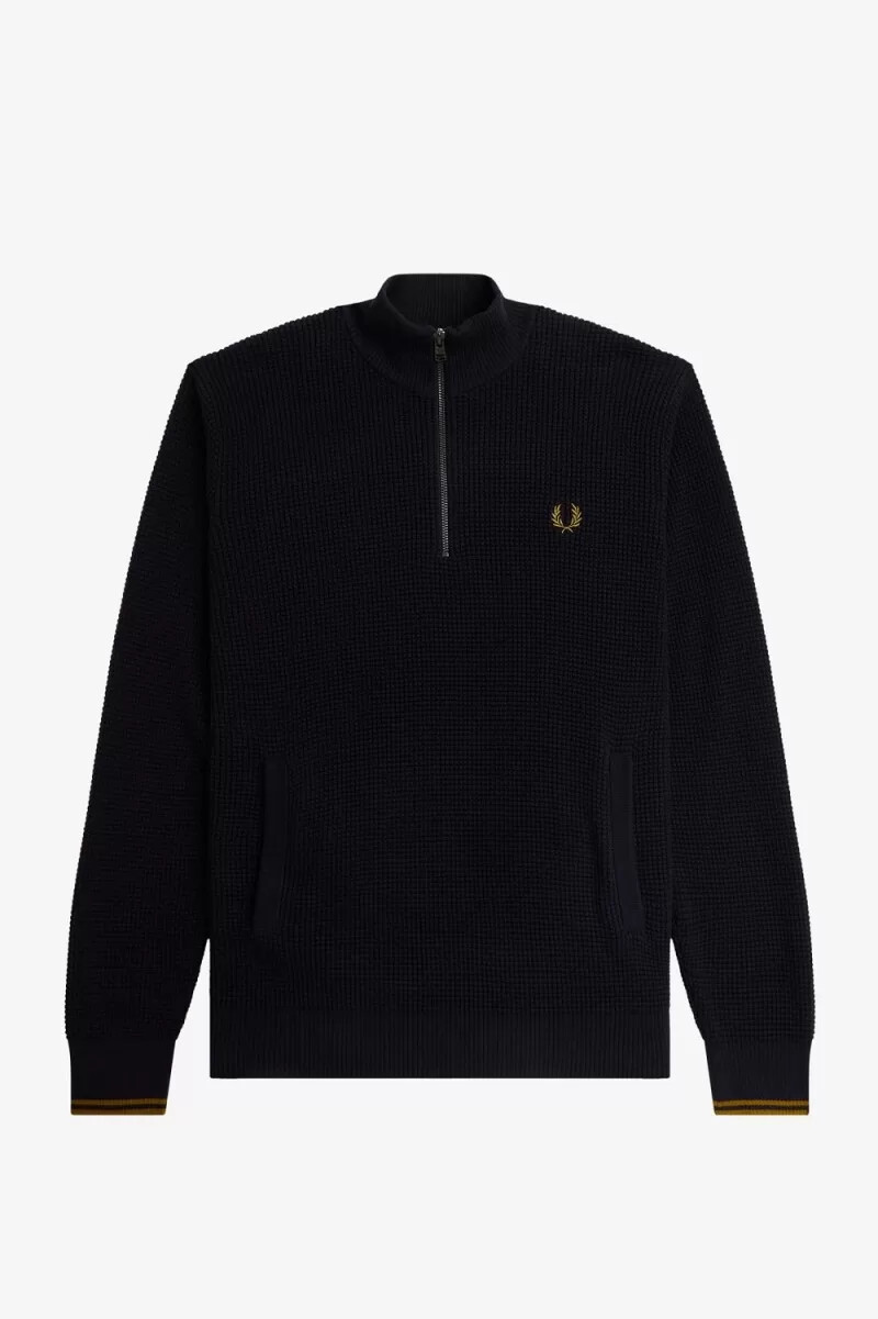 jersey fred perry con media cremallera y punto gofre para hombre color azul marino