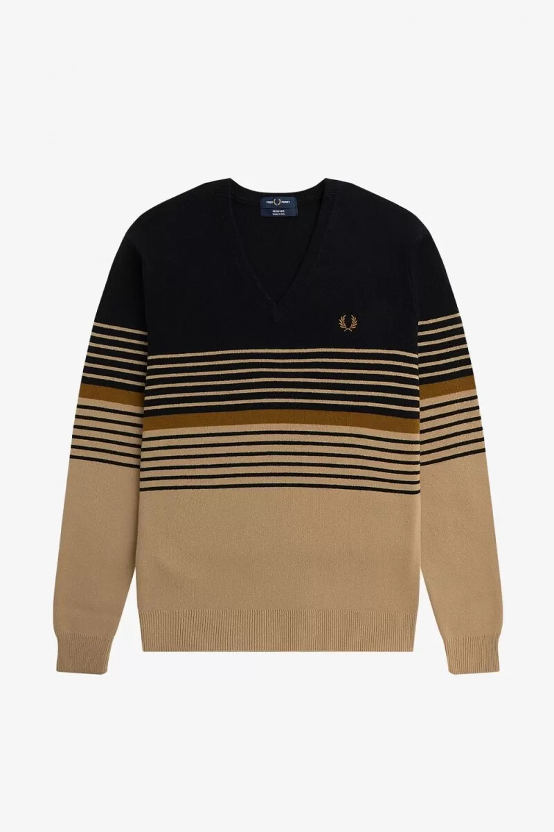 jersey de lana de cordero a rayas de fred perry para hombre en color caqui