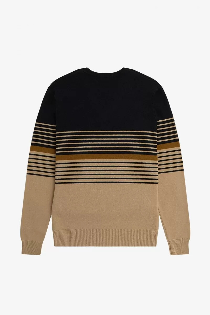 jersey de lana de cordero a rayas de fred perry para hombre en color caqui