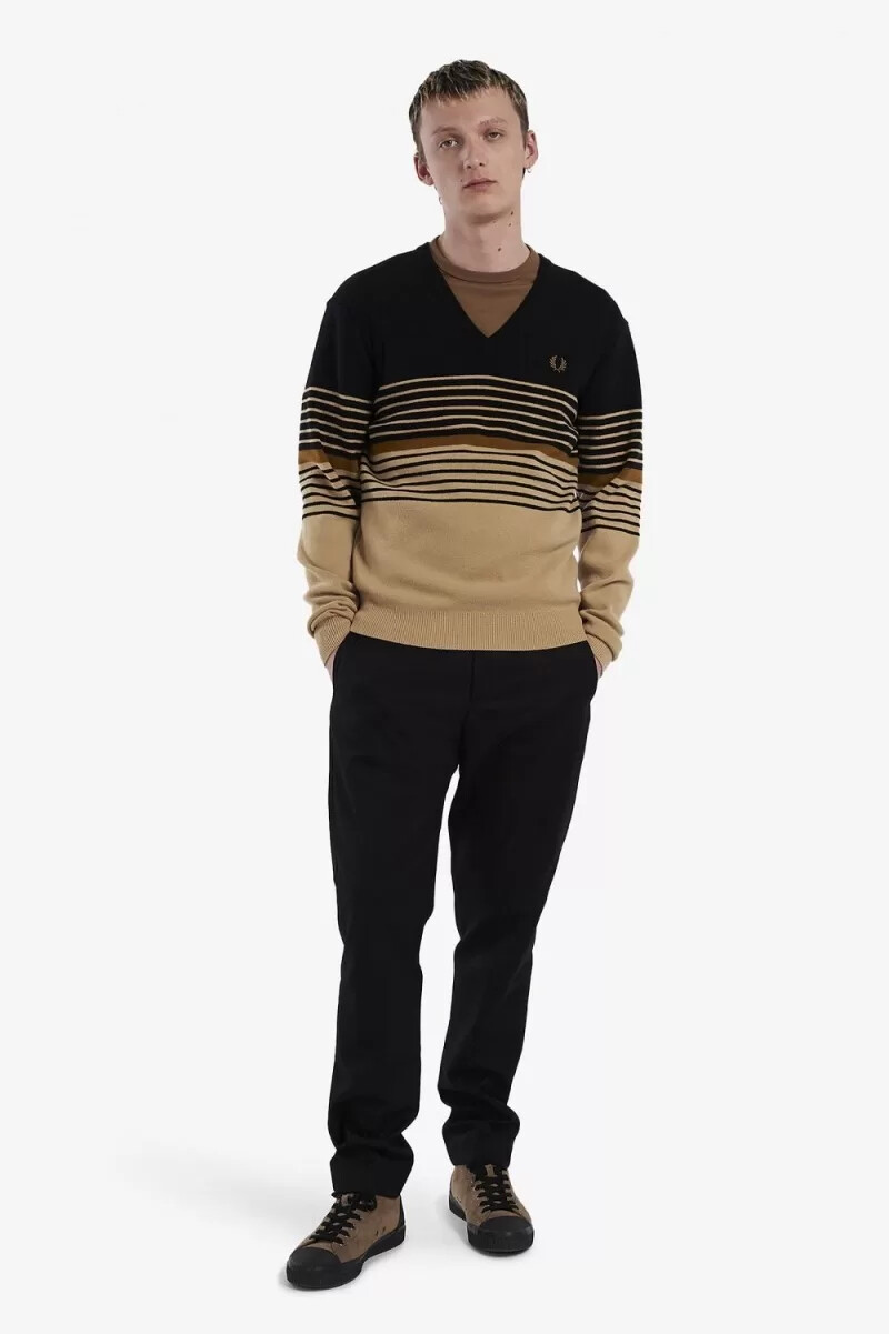 jersey de lana de cordero a rayas de fred perry para hombre en color caqui
