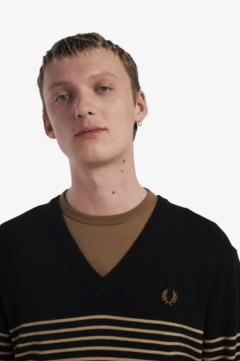 jersey de lana de cordero a rayas de fred perry para hombre en color caqui