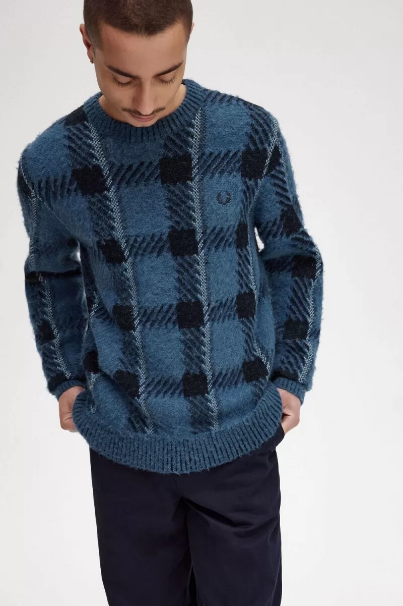 jersey fred perry glitch tartan para hombre azul medianoche