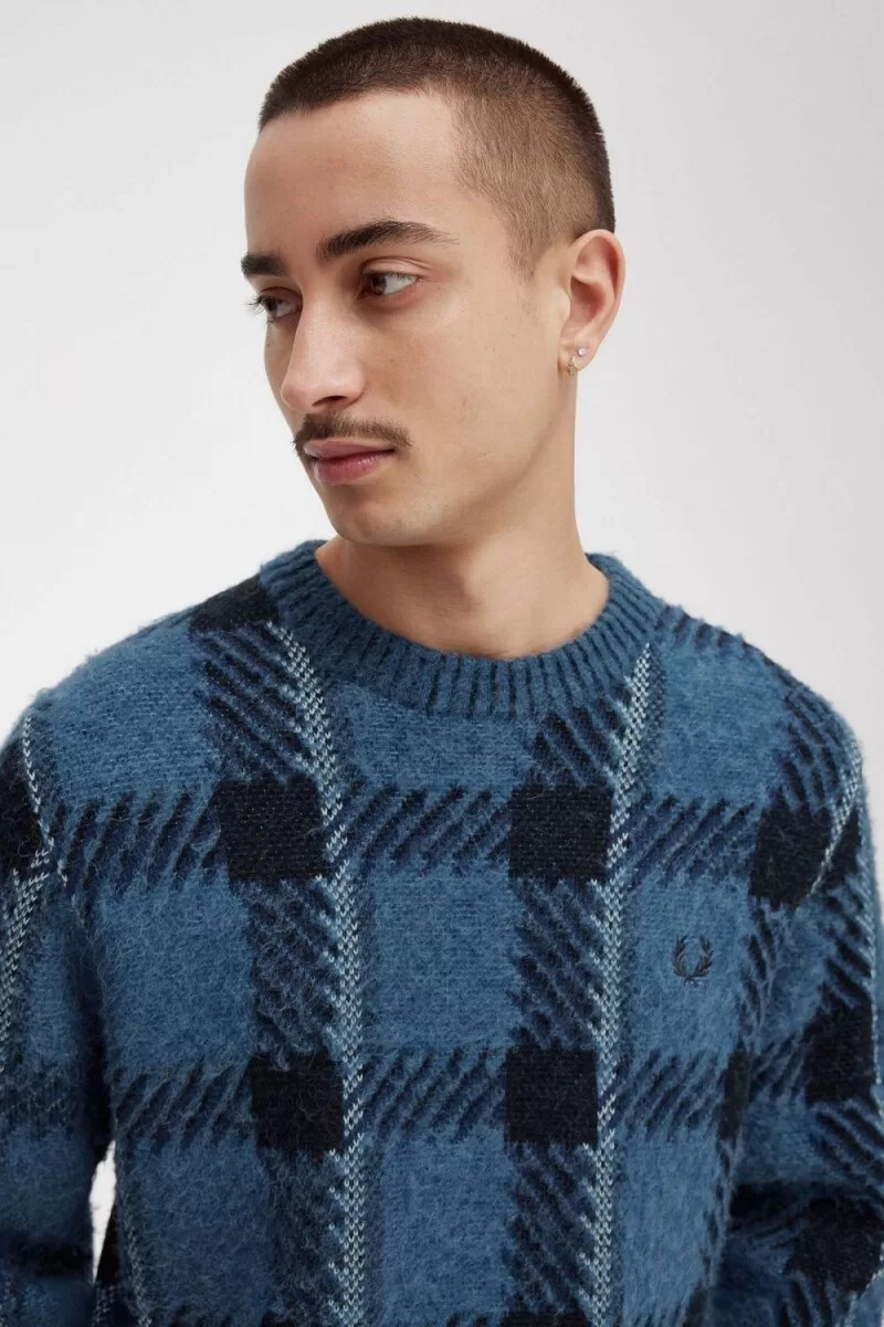 jersey fred perry glitch tartan para hombre azul medianoche