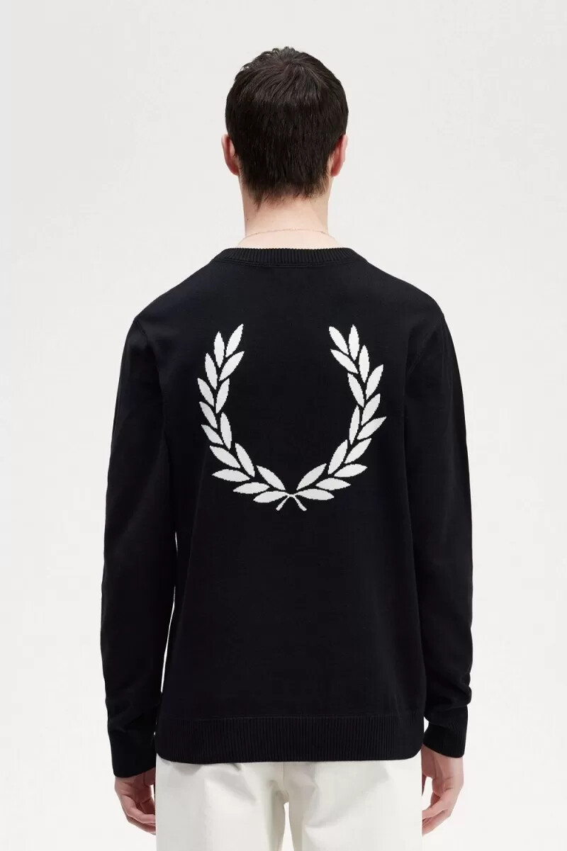 suéter negro con corona de laurel y gráfico de fred perry para hombre