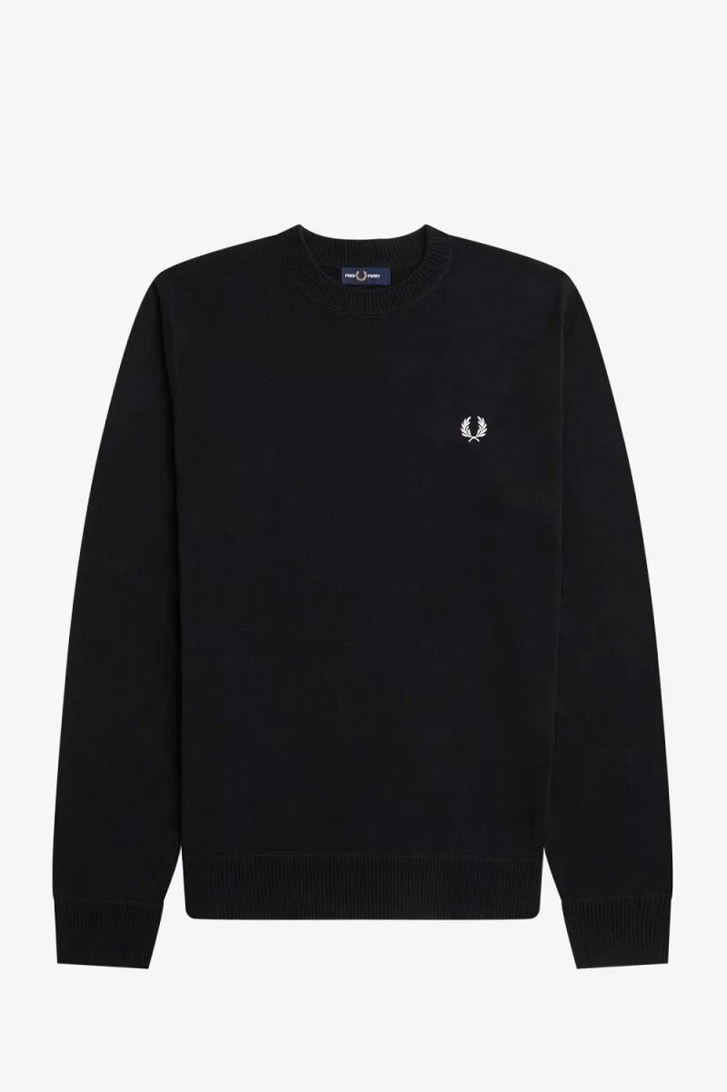 suéter negro con corona de laurel y gráfico de fred perry para hombre