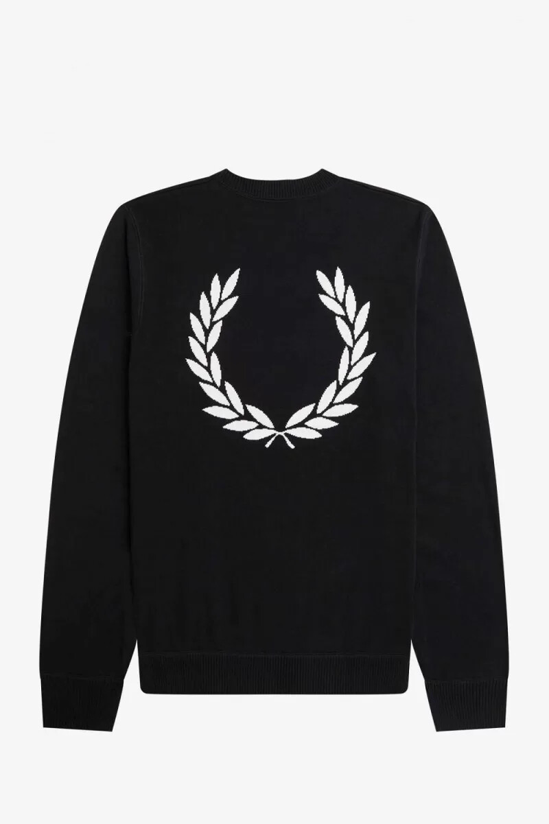suéter negro con corona de laurel y gráfico de fred perry para hombre