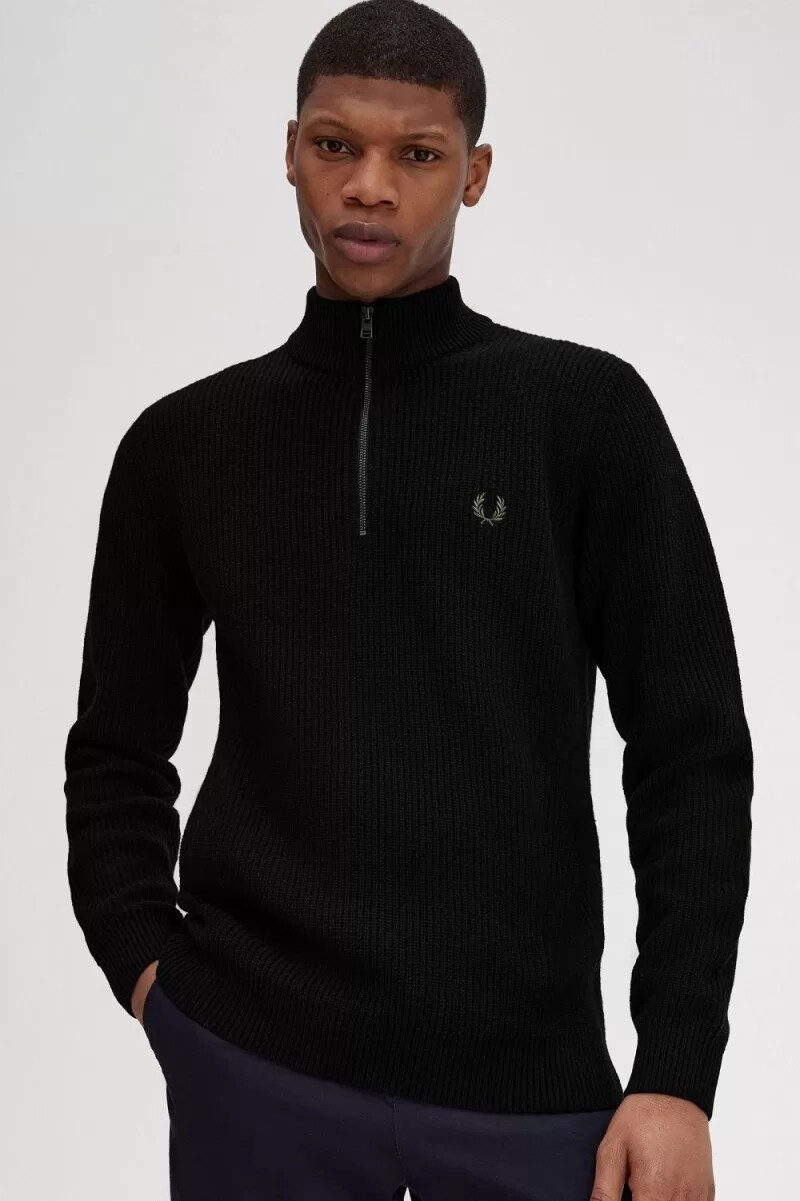 jersey fred perry texturizado con media cremallera para hombre color negro