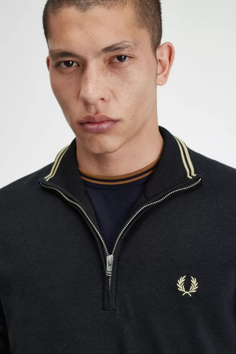 jersey clásico fred perry con media cremallera para hombre color negro