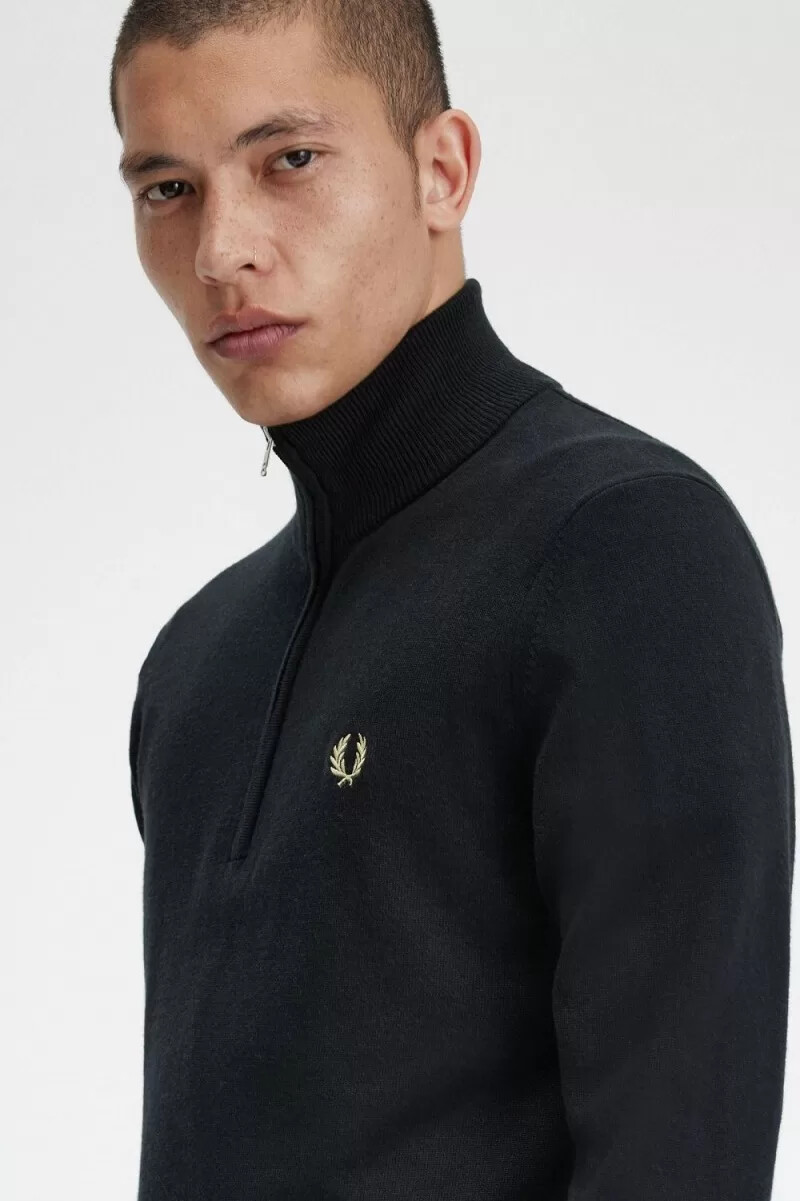 jersey clásico fred perry con media cremallera para hombre color negro