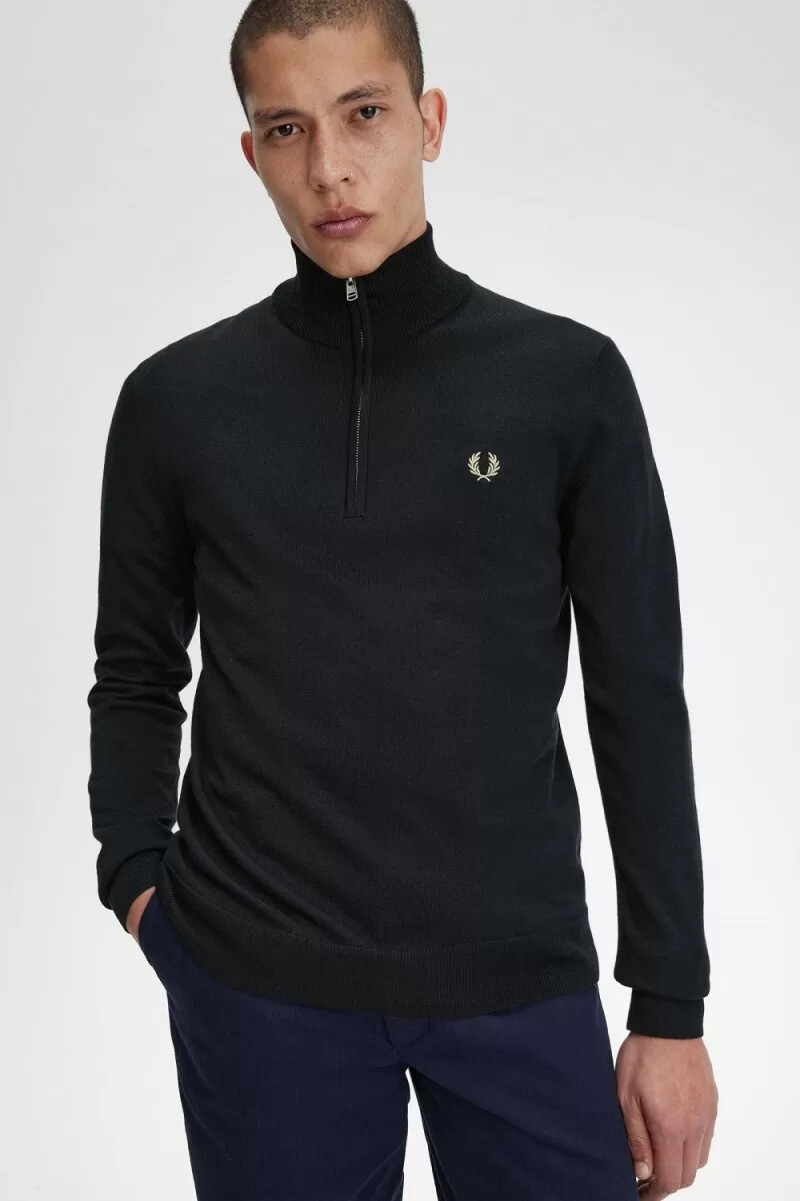 jersey clásico fred perry con media cremallera para hombre color negro