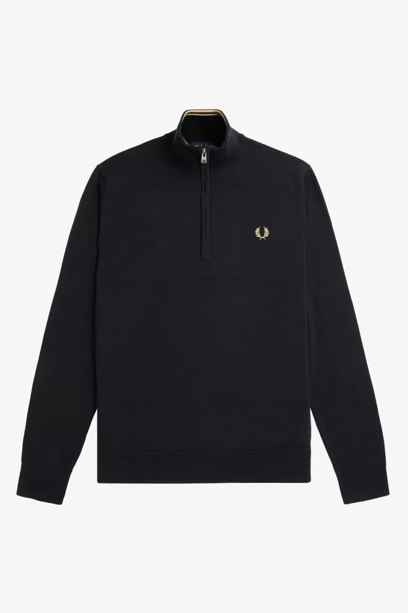jersey clásico fred perry con media cremallera para hombre color negro