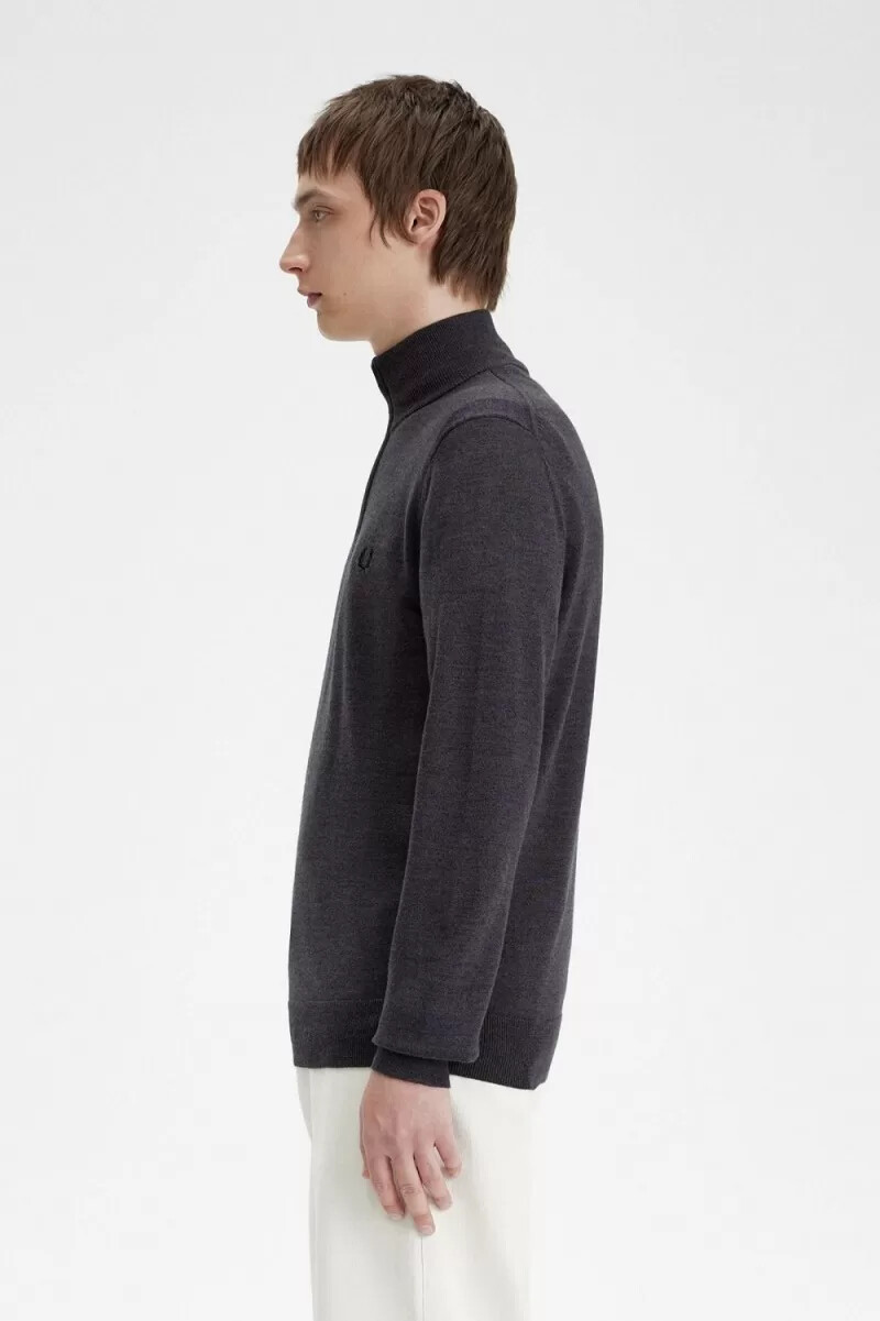jersey clásico fred perry con media cremallera para hombre gris oscuro jaspeado