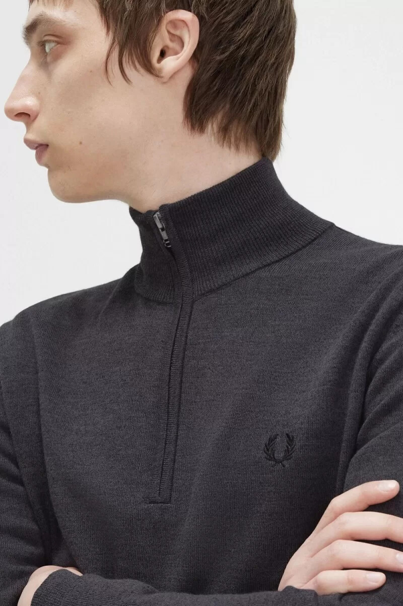 jersey clásico fred perry con media cremallera para hombre gris oscuro jaspeado
