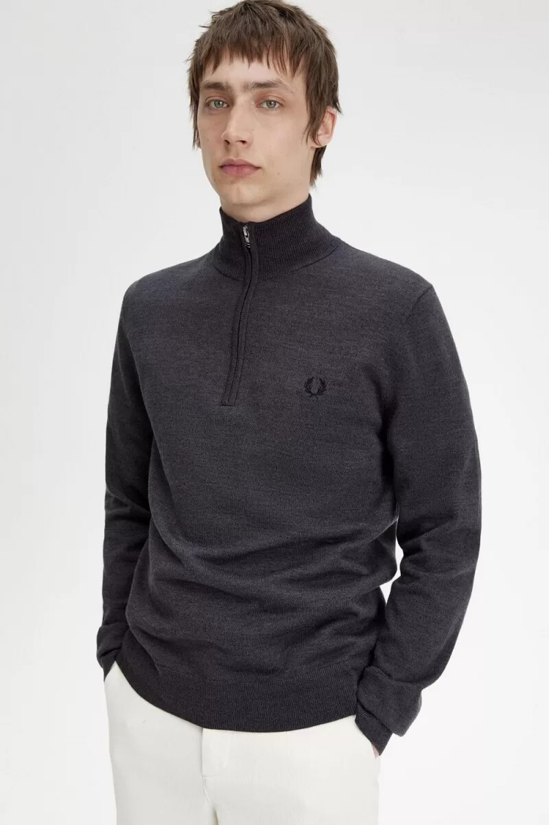 jersey clásico fred perry con media cremallera para hombre gris oscuro jaspeado
