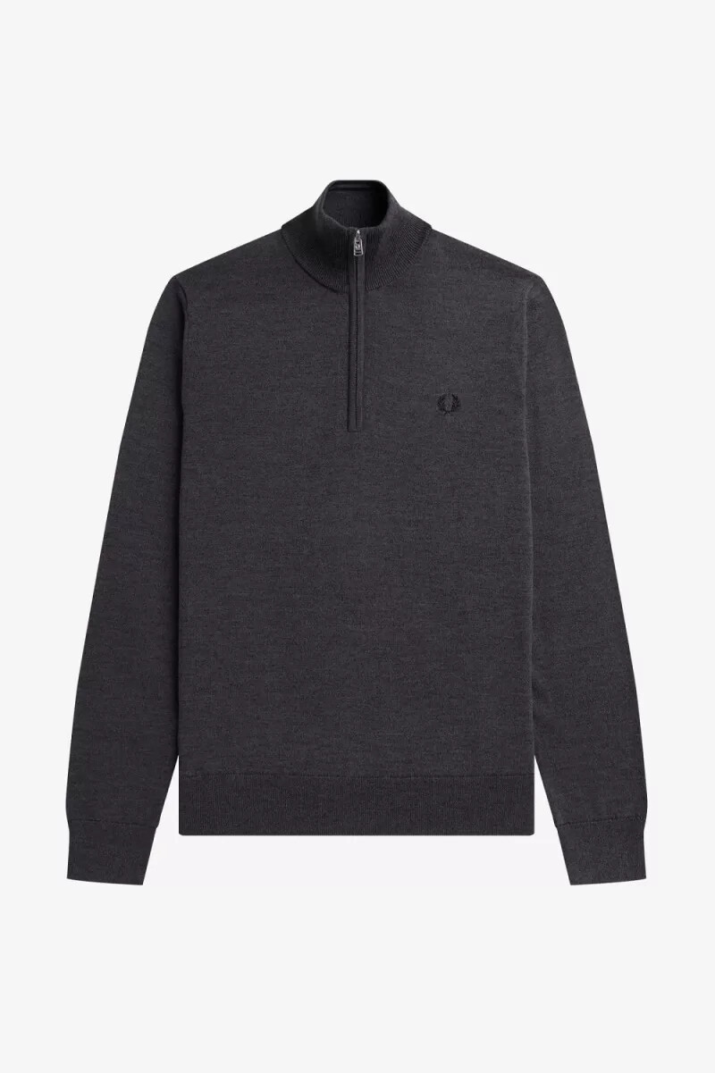 jersey clásico fred perry con media cremallera para hombre gris oscuro jaspeado