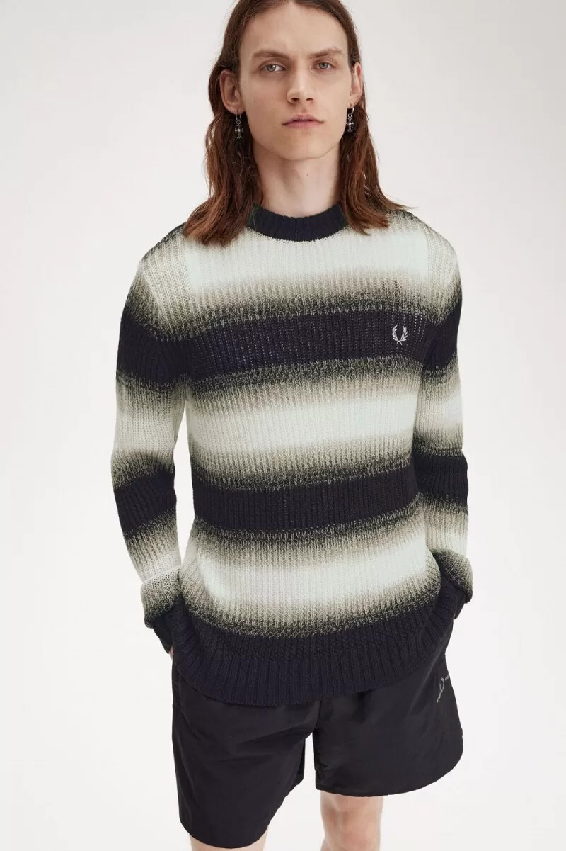 jersey de punto abierto a rayas fred perry para hombre color negro