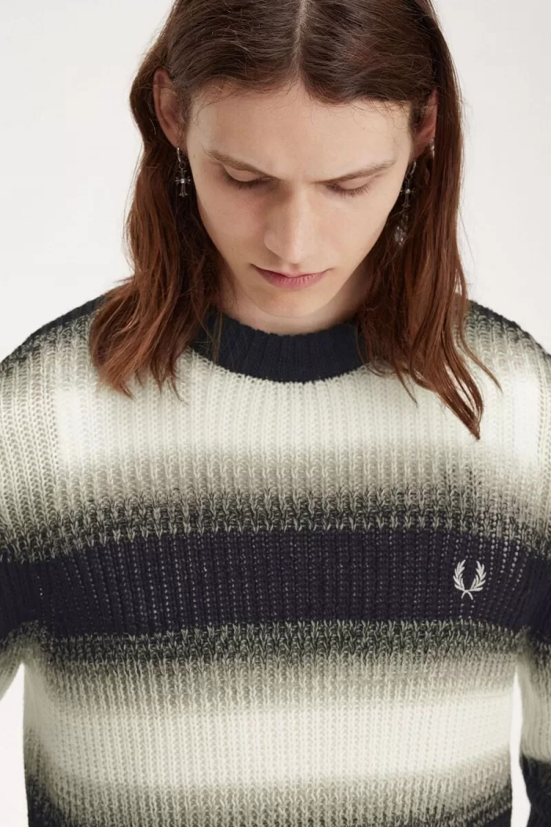 jersey de punto abierto a rayas fred perry para hombre color negro