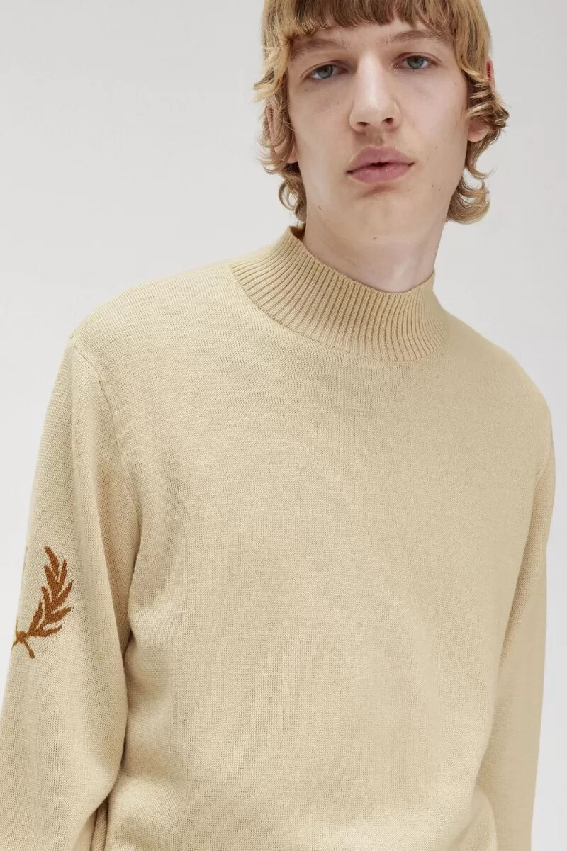 jersey fred perry laurel wreath de cuello alto para hombre color avena
