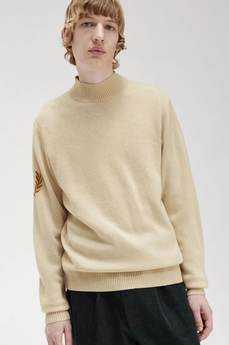 jersey fred perry laurel wreath de cuello alto para hombre color avena