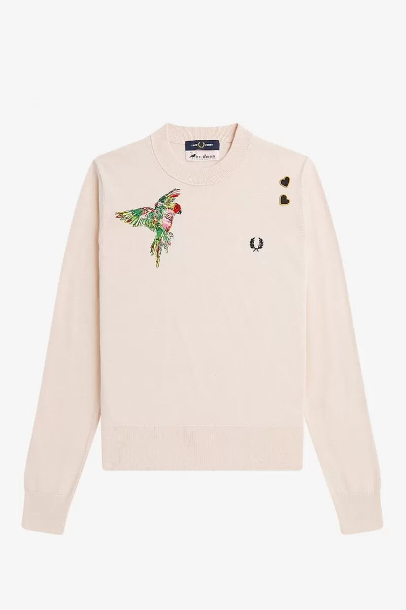 jersey bordado fred perry para mujer en rosa lechoso