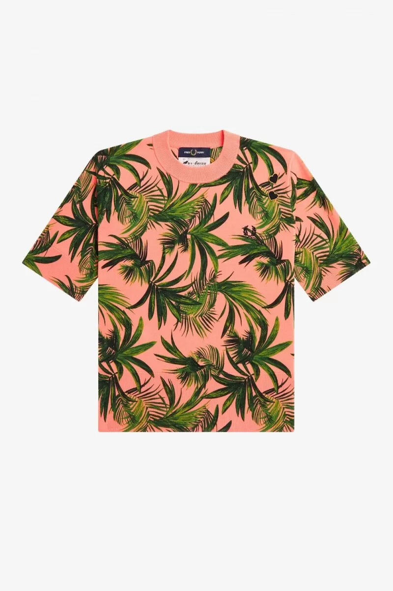 jersey fred perry con estampado de palmeras para mujer en color coral