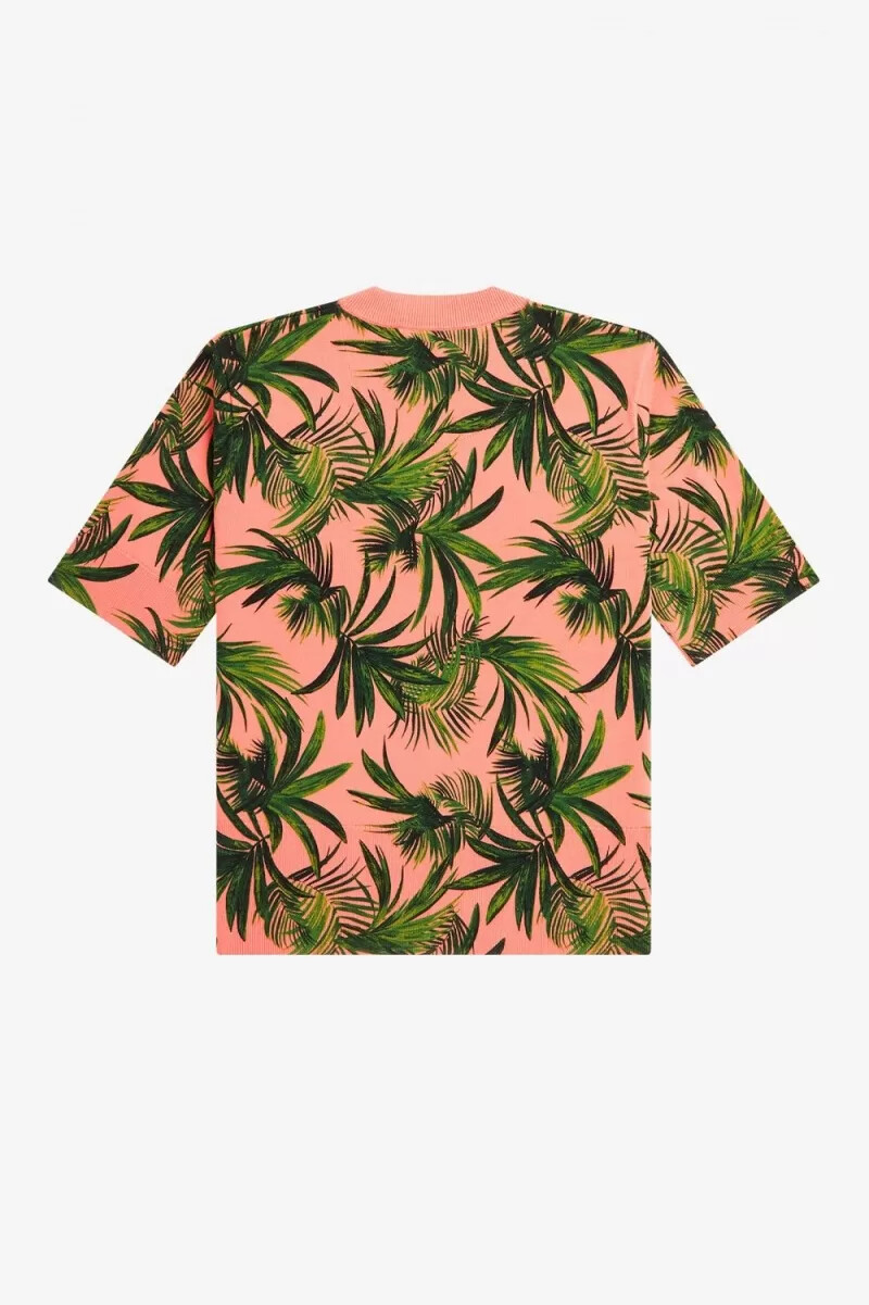jersey fred perry con estampado de palmeras para mujer en color coral