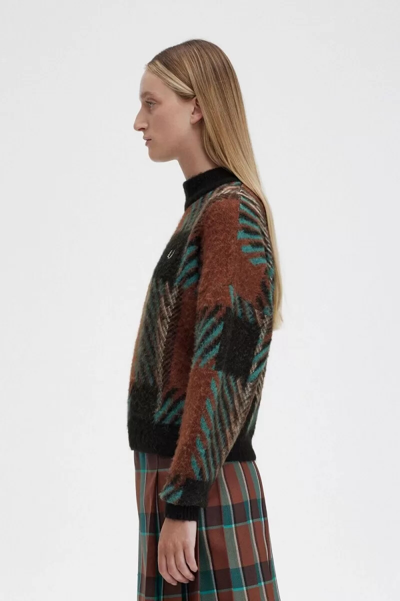 jersey fred perry glitch tartan para mujer color marrón whisky