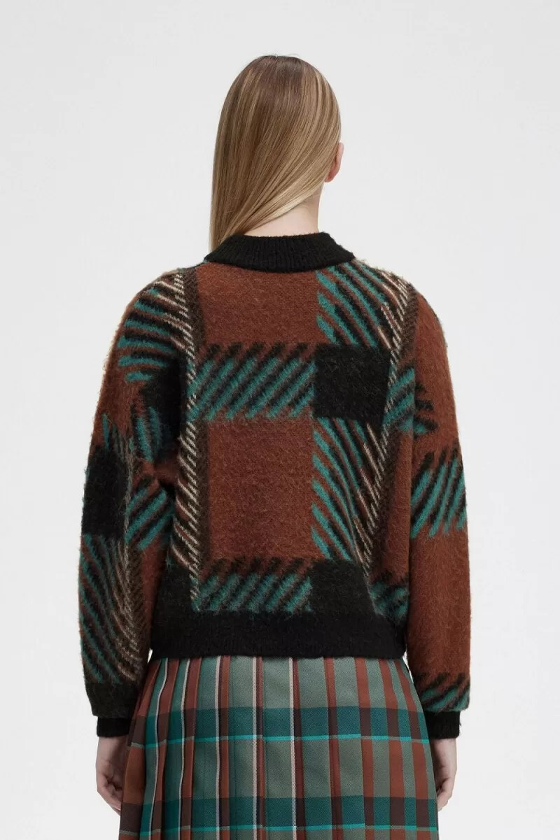 jersey fred perry glitch tartan para mujer color marrón whisky