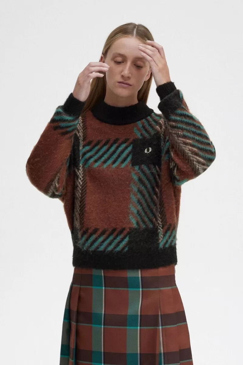 jersey fred perry glitch tartan para mujer color marrón whisky