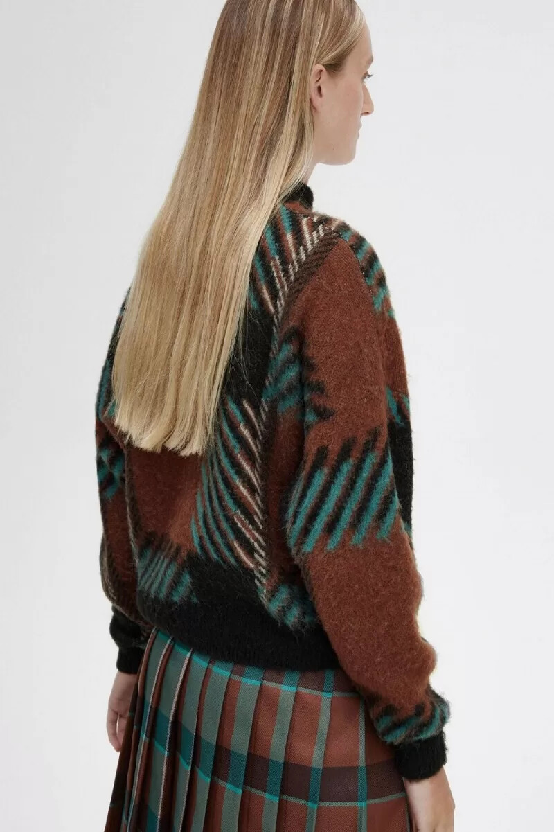 jersey fred perry glitch tartan para mujer color marrón whisky