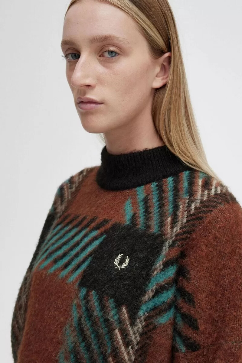 jersey fred perry glitch tartan para mujer color marrón whisky
