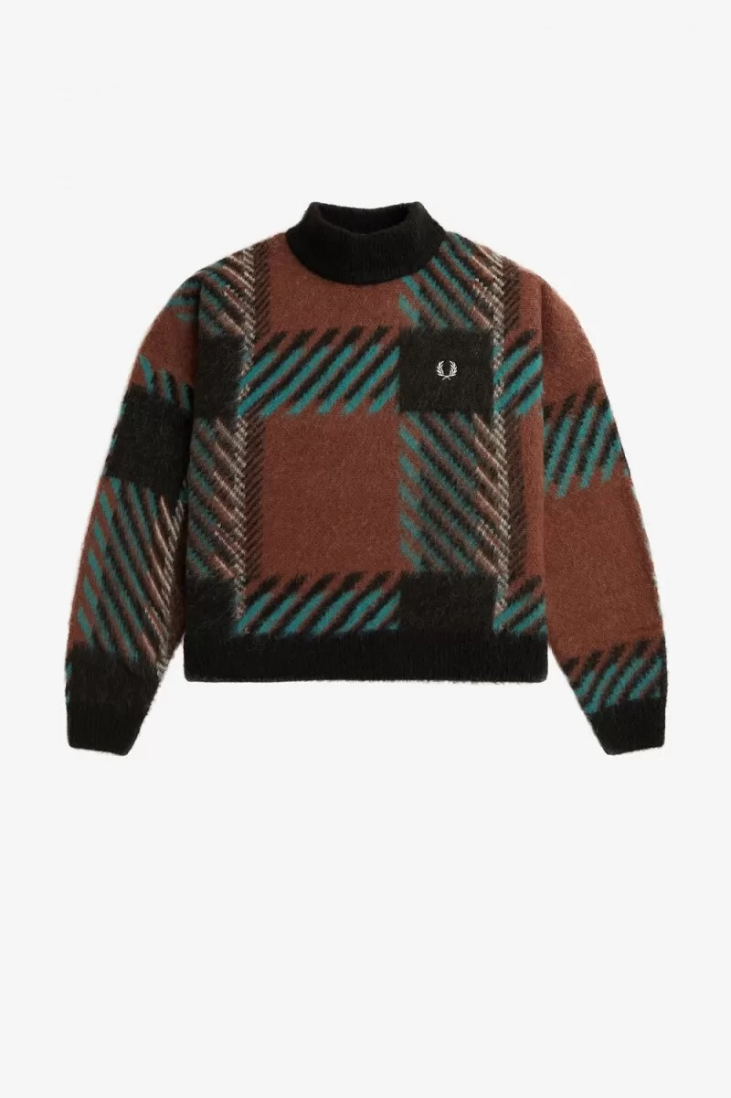 jersey fred perry glitch tartan para mujer color marrón whisky