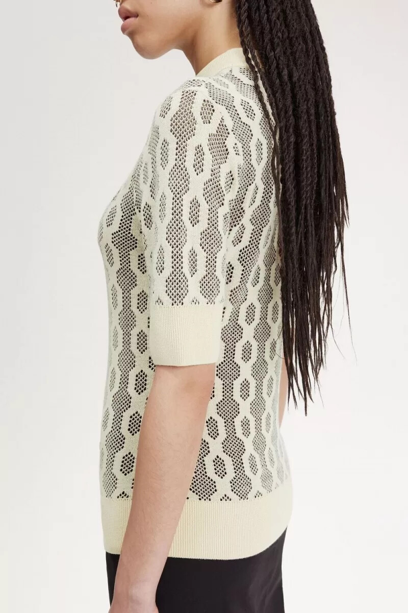 jersey fred perry de manga corta de punto abierto para mujer en color avena