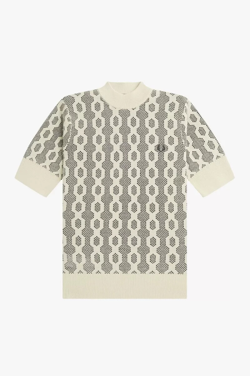 jersey fred perry de manga corta de punto abierto para mujer en color avena