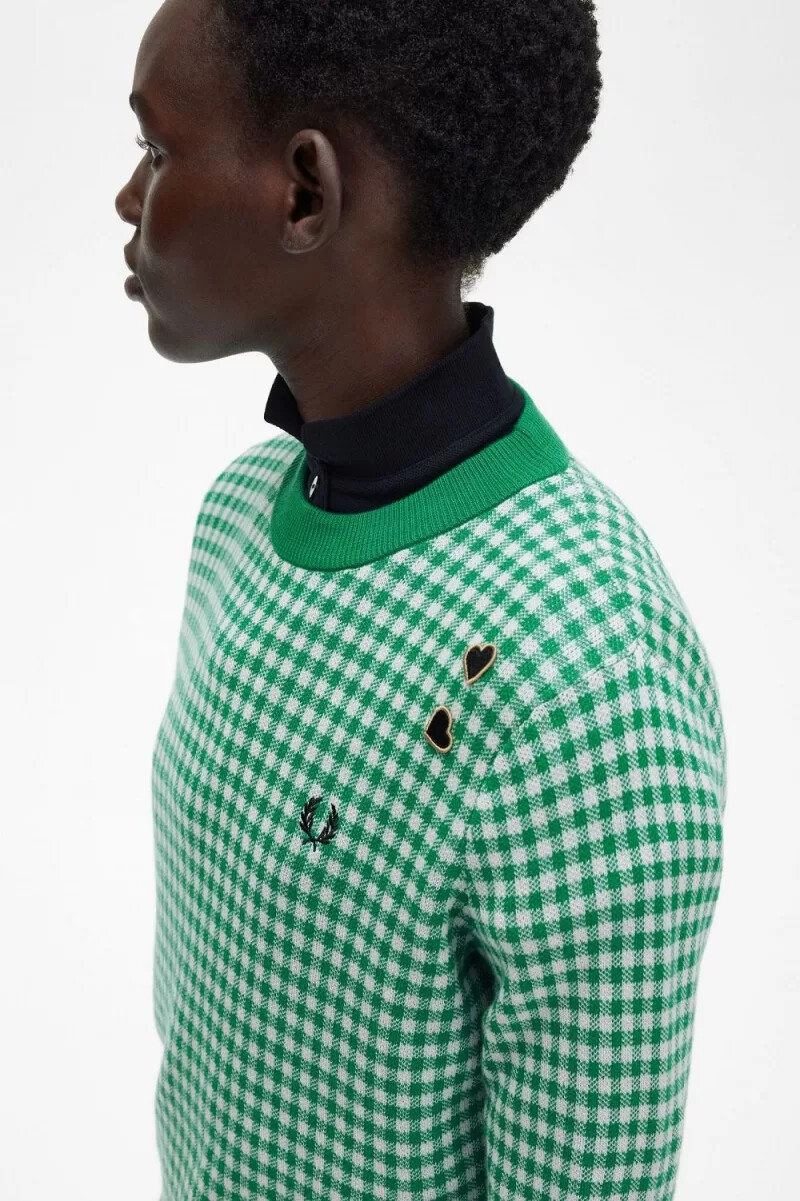 jersey fred perry gingham para mujer verde