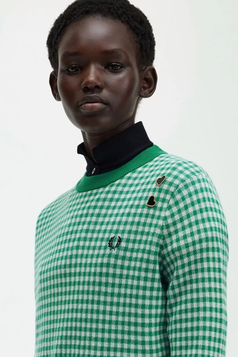 jersey fred perry gingham para mujer verde