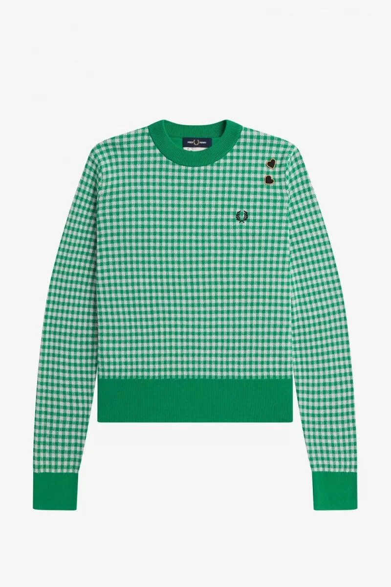 jersey fred perry gingham para mujer verde