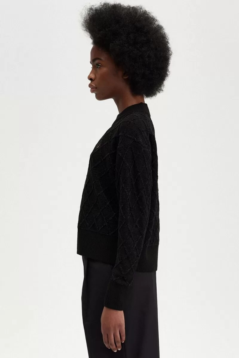 jersey fred perry chenille grid para mujer color negro
