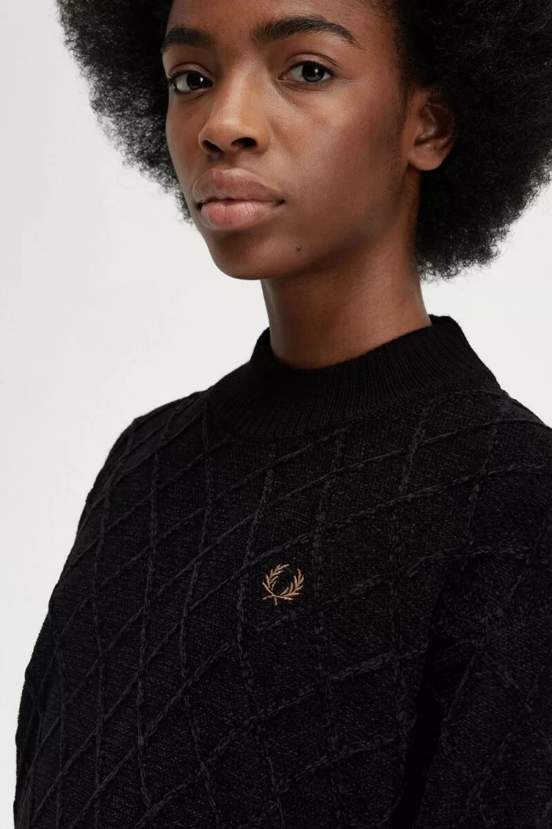 jersey fred perry chenille grid para mujer color negro