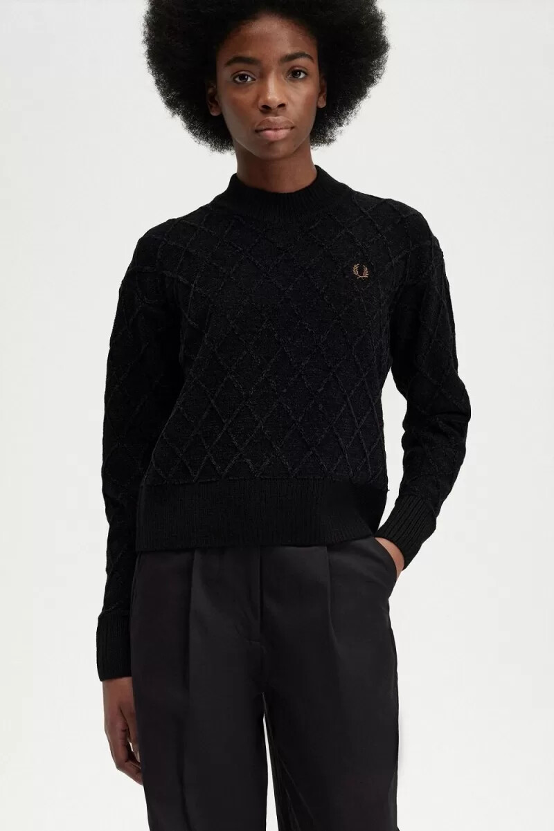 jersey fred perry chenille grid para mujer color negro
