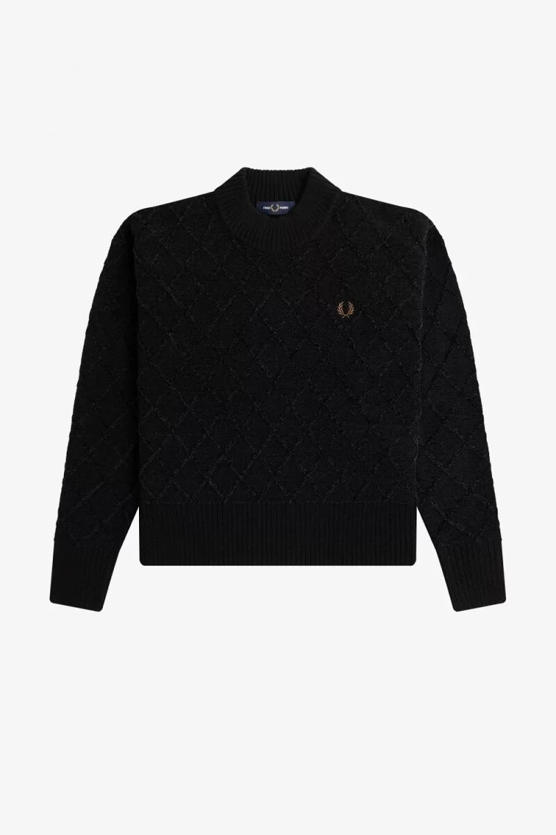 jersey fred perry chenille grid para mujer color negro