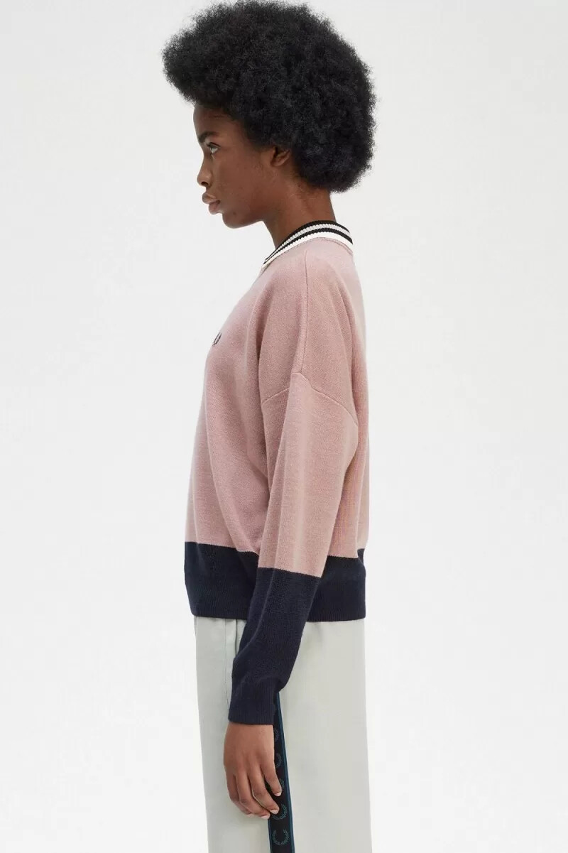 jersey fred perry colour block para mujer en rosa empolvado