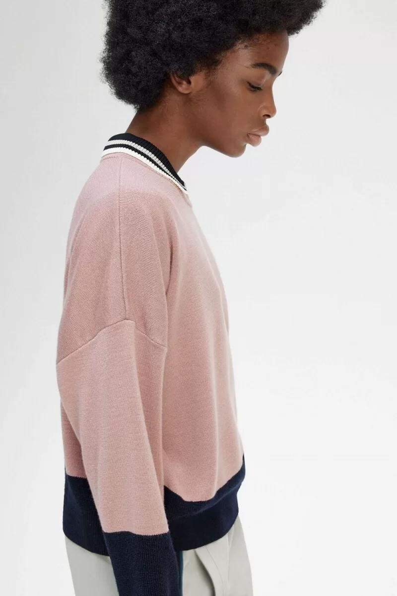 jersey fred perry colour block para mujer en rosa empolvado