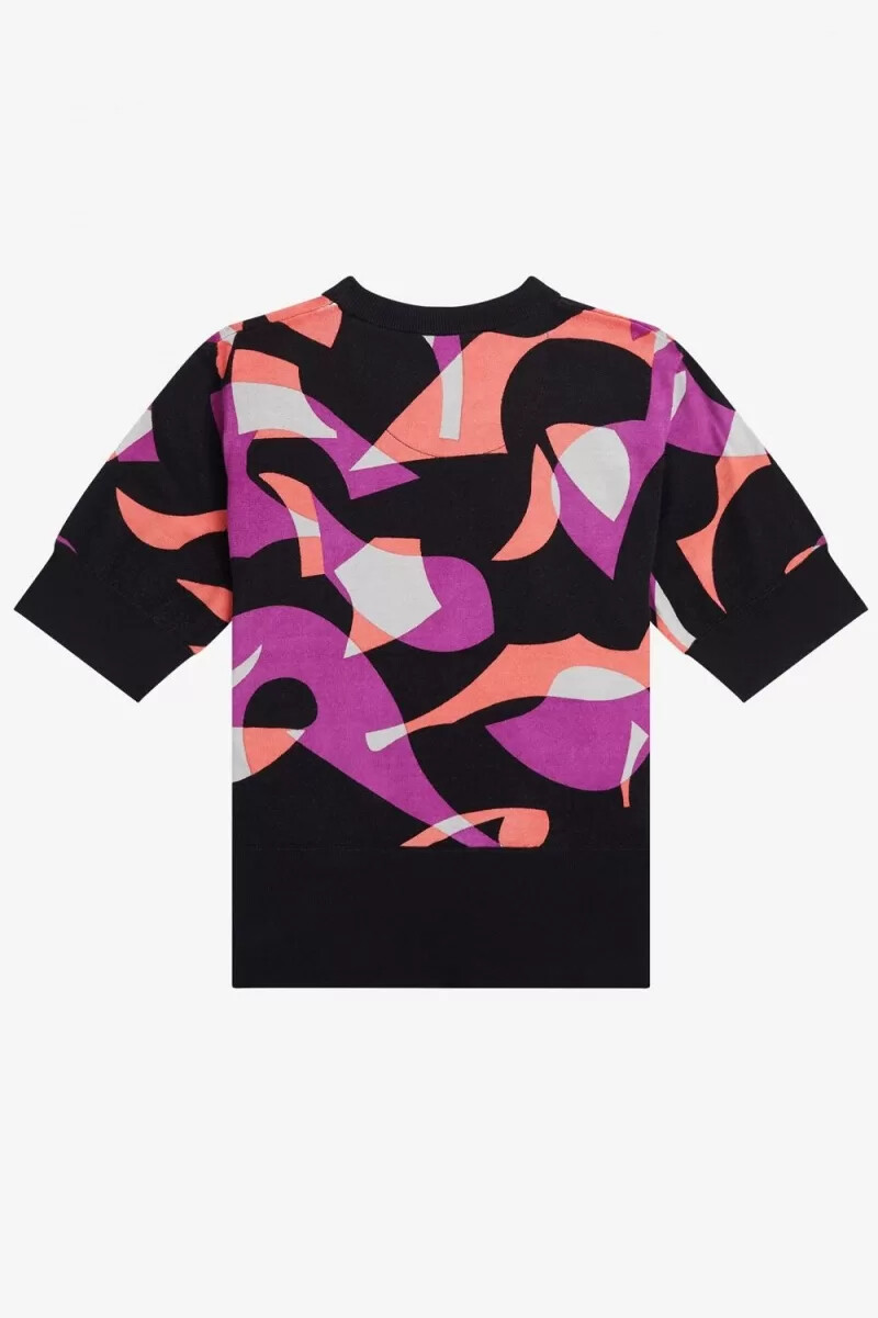 jersey de manga corta abstracto de fred perry para mujer color negro